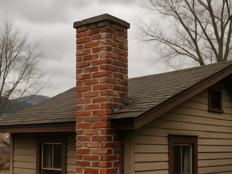 Weathered brick chimney on an older Kalispell home