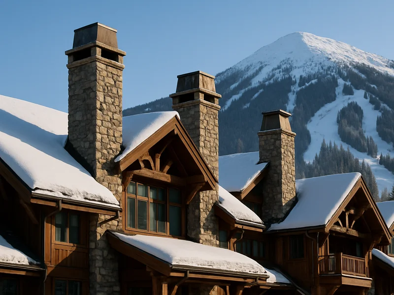 Stone chimneys on resort homes in Whitefish, MT